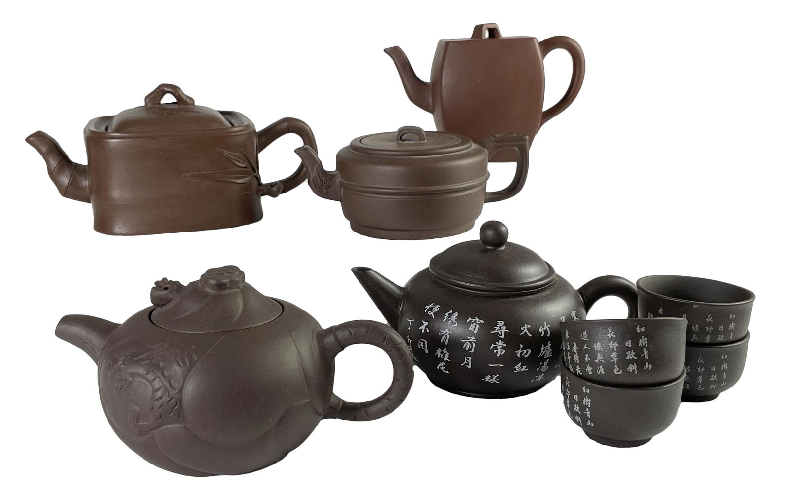 Five Chinese Yixing Clay Teapots (1 of 13)