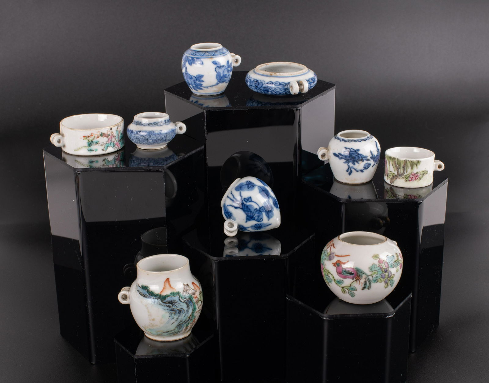 Collection of (9) Antique Chinese Porcelain Bird Feeders (1 of 20)