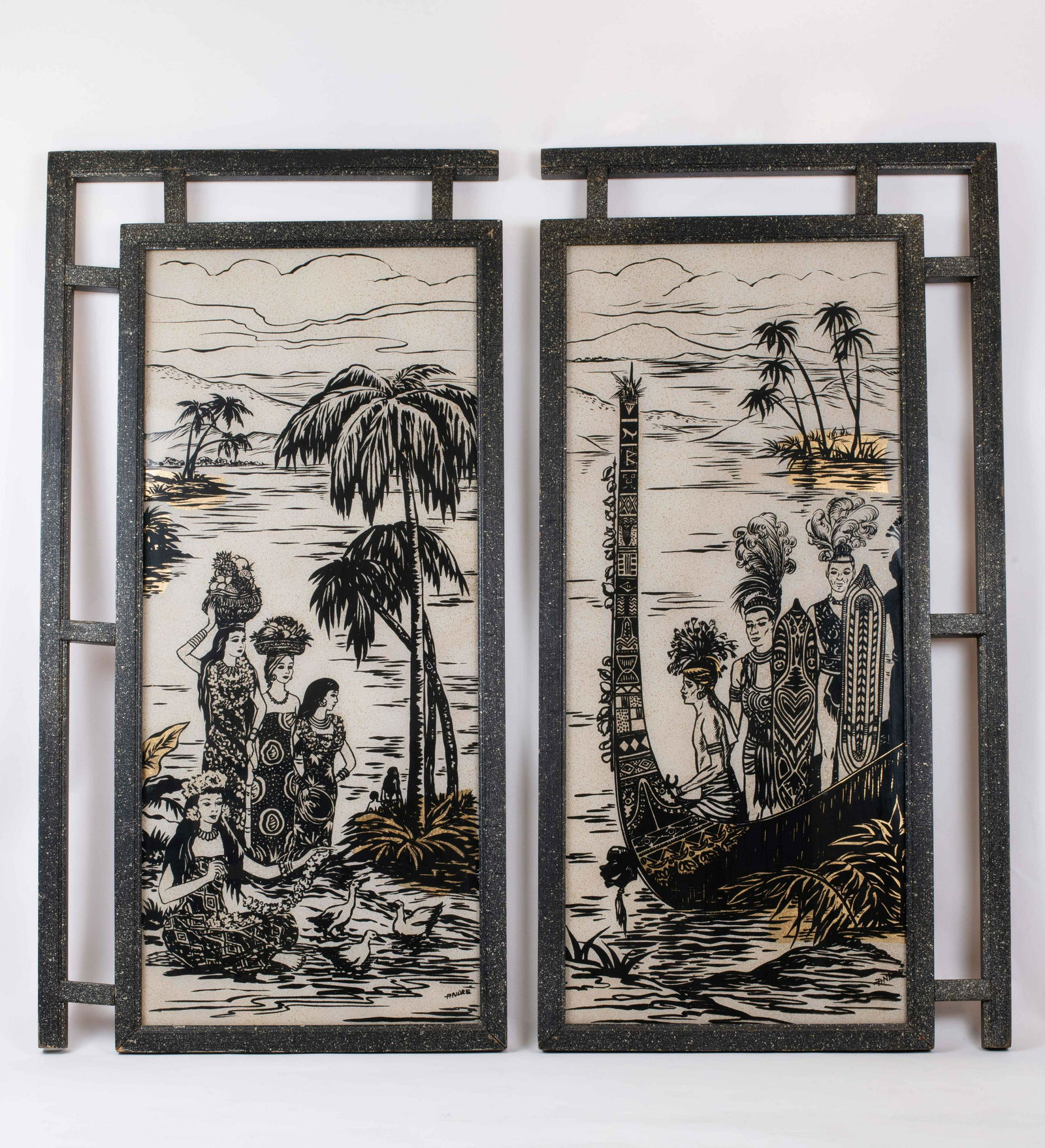 Pair Mid-Century Polynesian South Pacific Glass Panels (1 of 9)