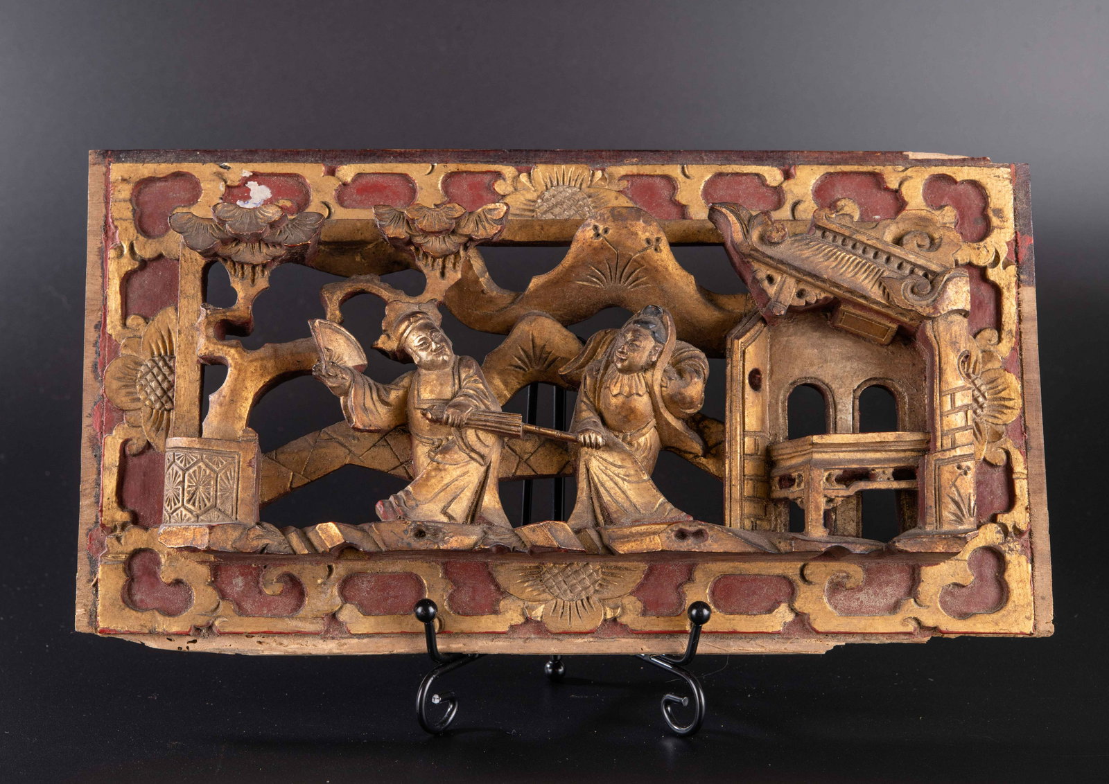 Antique Chinese High Relief Gilded Carved Wood Panel (1 of 11)