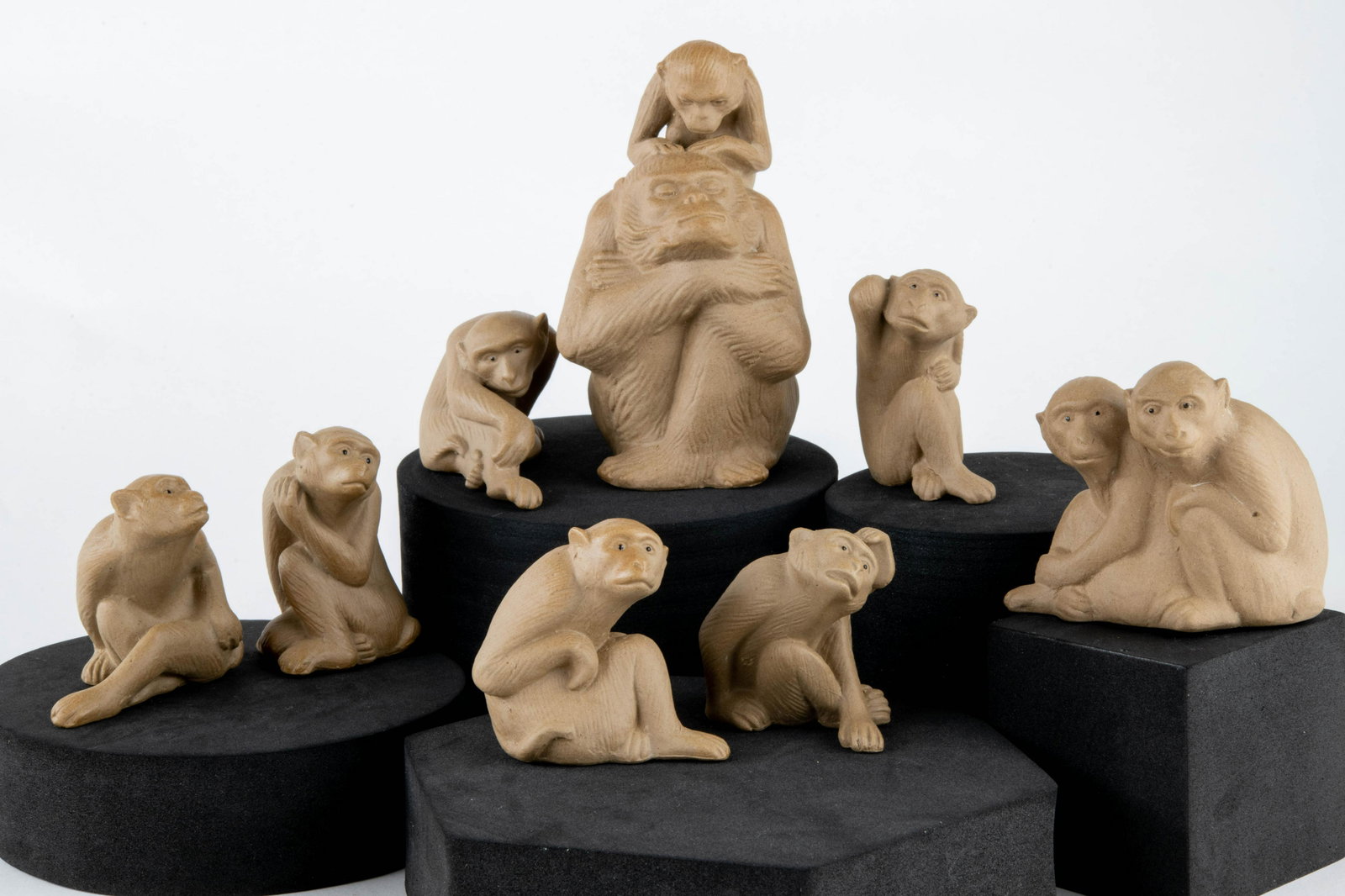 Chinese Yixing Pottery Set of 8 Monkey Figurines #2 (1 of 20)