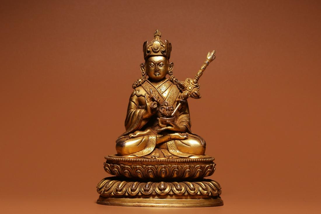 Qing Dynasty 17-19 Century Gilt Bronze Padmasambhava (1 of 9)