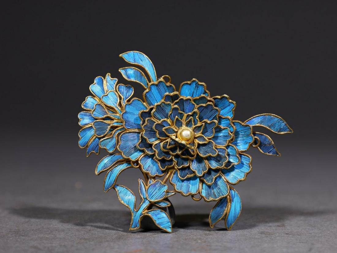 Qing Dynasty - Gilt Silver Enamel Flower Brooch (1 of 7)