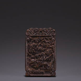 Agarwood Landscape Plaque: Agarwood Landscape Plaque Size: Height 8.1cm, Width 5.1cm, Thickness 1.2cm, Weight 43g All measurements are approximate