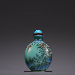 Glass Snuff Bottle: Glass Snuff Bottle Size: Height 7.7cm, Width 5.2cm, Thickness 2.8cm, Weight 96g All measurements are approximate