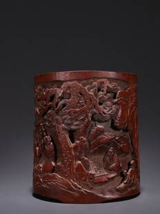 Bamboo Carved Brush Pot: Bamboo Carved Brush Pot Size: Height 14.5cm, Width 12.8cm, Inner Diameter 10.6cm, Weight 415g All measurements are approximate