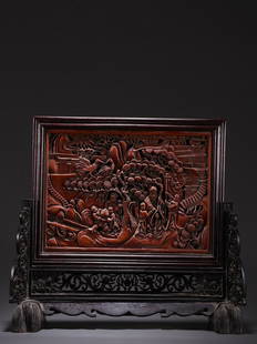 Zitan Wood Bamboo Embedded Bamboo Character Story Table Screen: Zitan Wood Bamboo Embedded Bamboo Character Story Table Screen Size: Height 39cm, Width 42cm, Thickness 12.5cm, Weight 2723g All measurements are approximate
