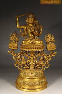 Gilt Bronze Manjusri Bodhisattva Triad