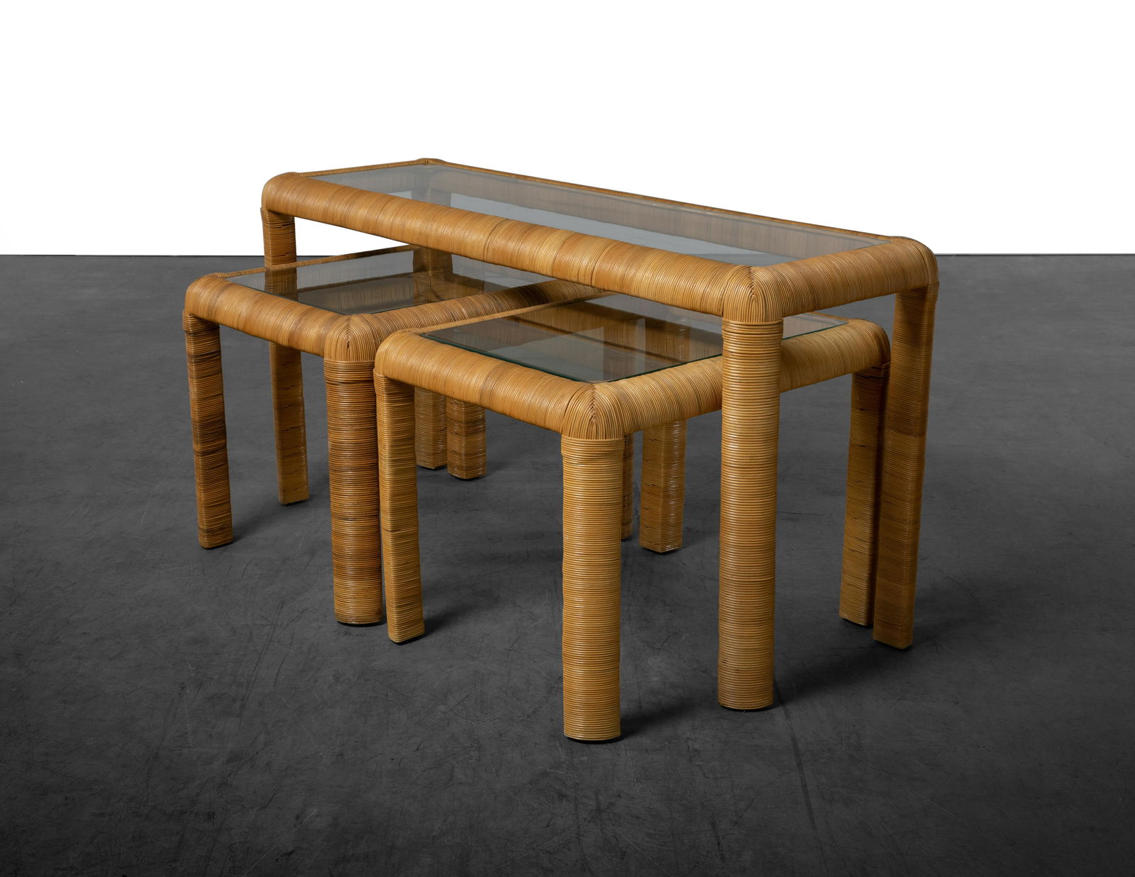 Wicker Wrapped Console & End Tables (1 of 4)