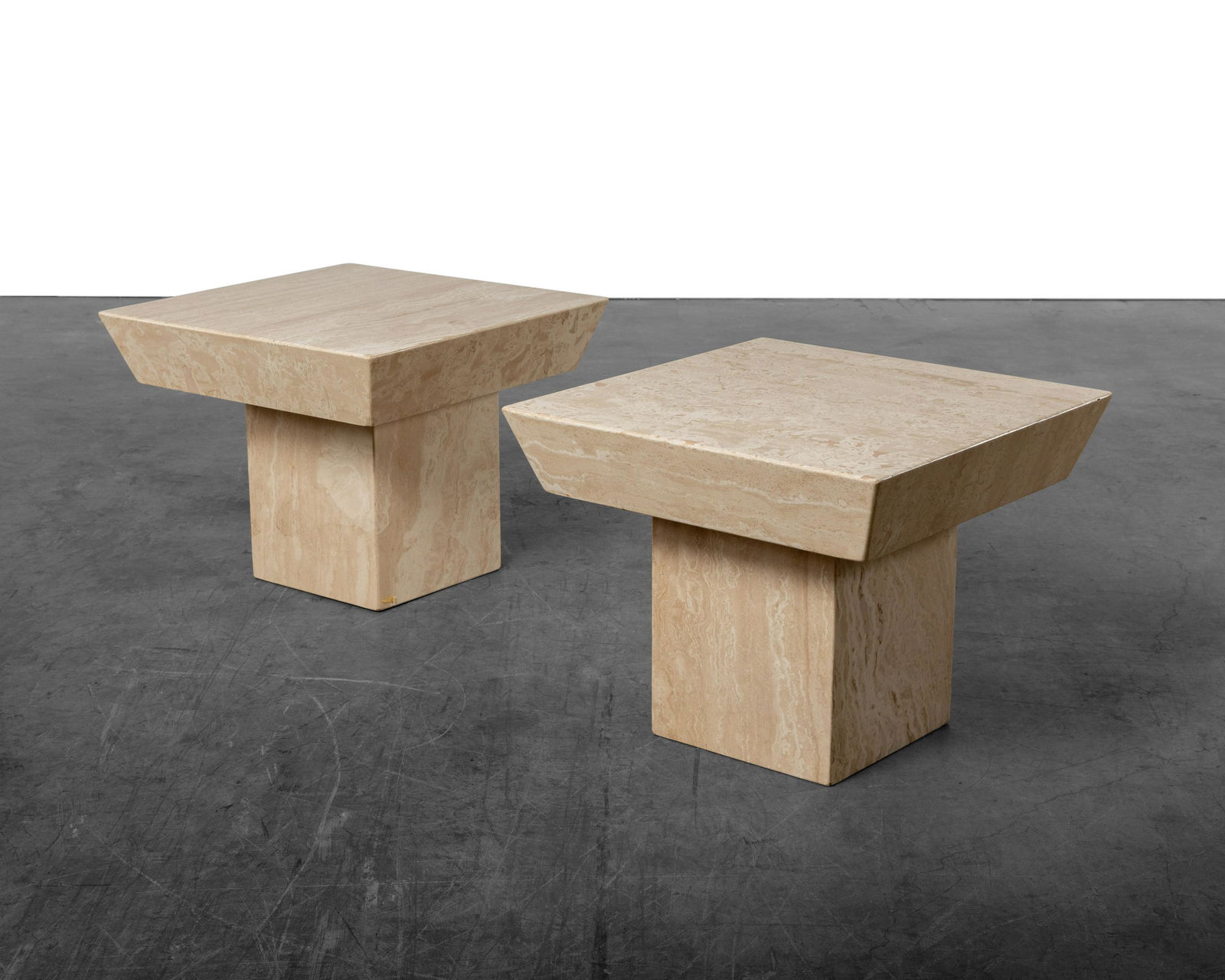 Modernist Travertine Pedestal Tables (1 of 4)