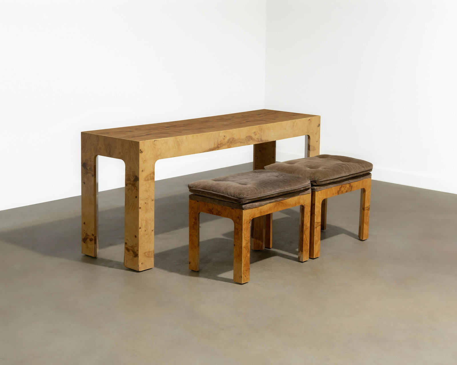 Milo Baughman - Burl Console & Benches (1 of 9)
