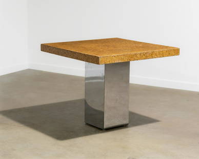 Cork & Chrome Pedestal Table: A cork top and chrome base pedestal kitchen table. In the manner of Paul Frankl. 30 x 36 x 36 Height x Width x Depth (Inches)