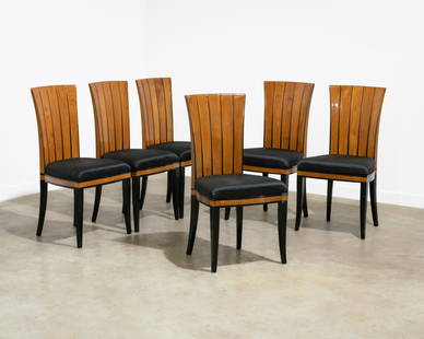 Eliel Saarinen - House Chairs: A set of six Eliel Saarinen "House" chairs with sculpted backs. Dimensions : 37 x 17.5 x 19.5. All measurements are in inches.