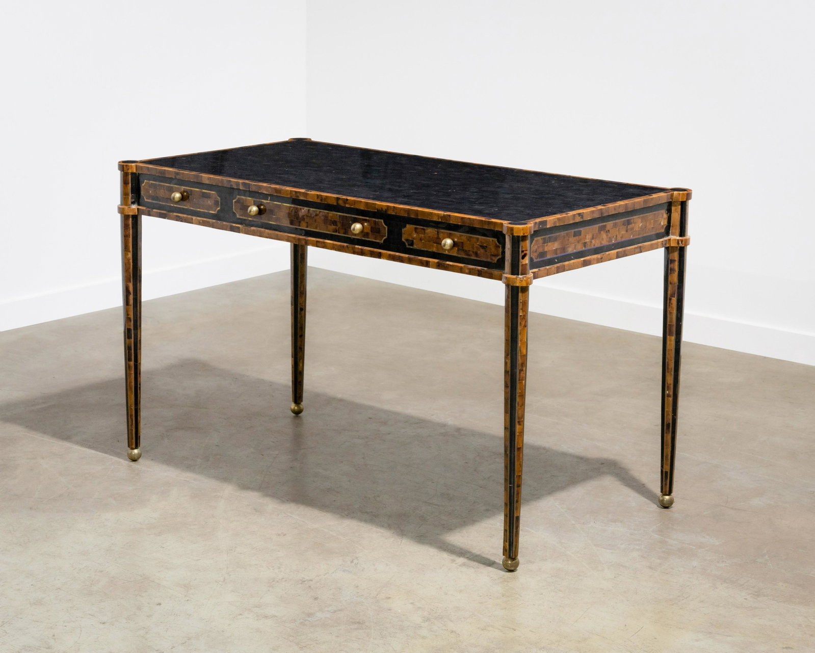 Maitland Smith - Bull Horn Desk: A bullhorn and brass inlaid desk by Maitland Smith. Dimensions : 31 x 51 x 26.5. All measurements are in inches.