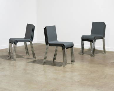 Maarten Van Severen - .03 Chairs: A set of 10 stacking ".03" chairs by Maarten Van Severen for Vitra. Dimensions : 31 x 17.5 x 22.5. All measurements are in inches.