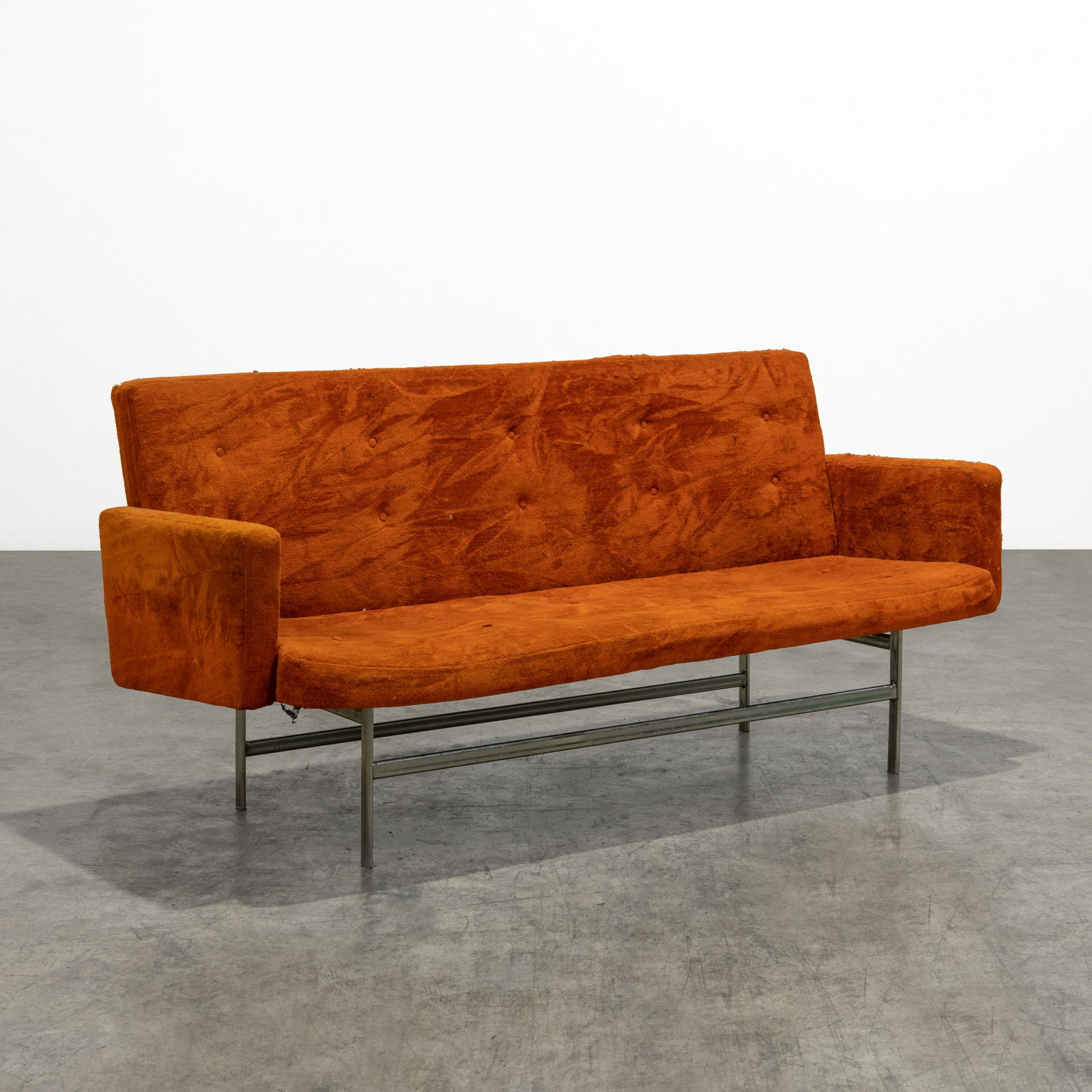 Modern Sofa: A modern sofa. In need of new uphosltery and padding. 33 x 72 x 28