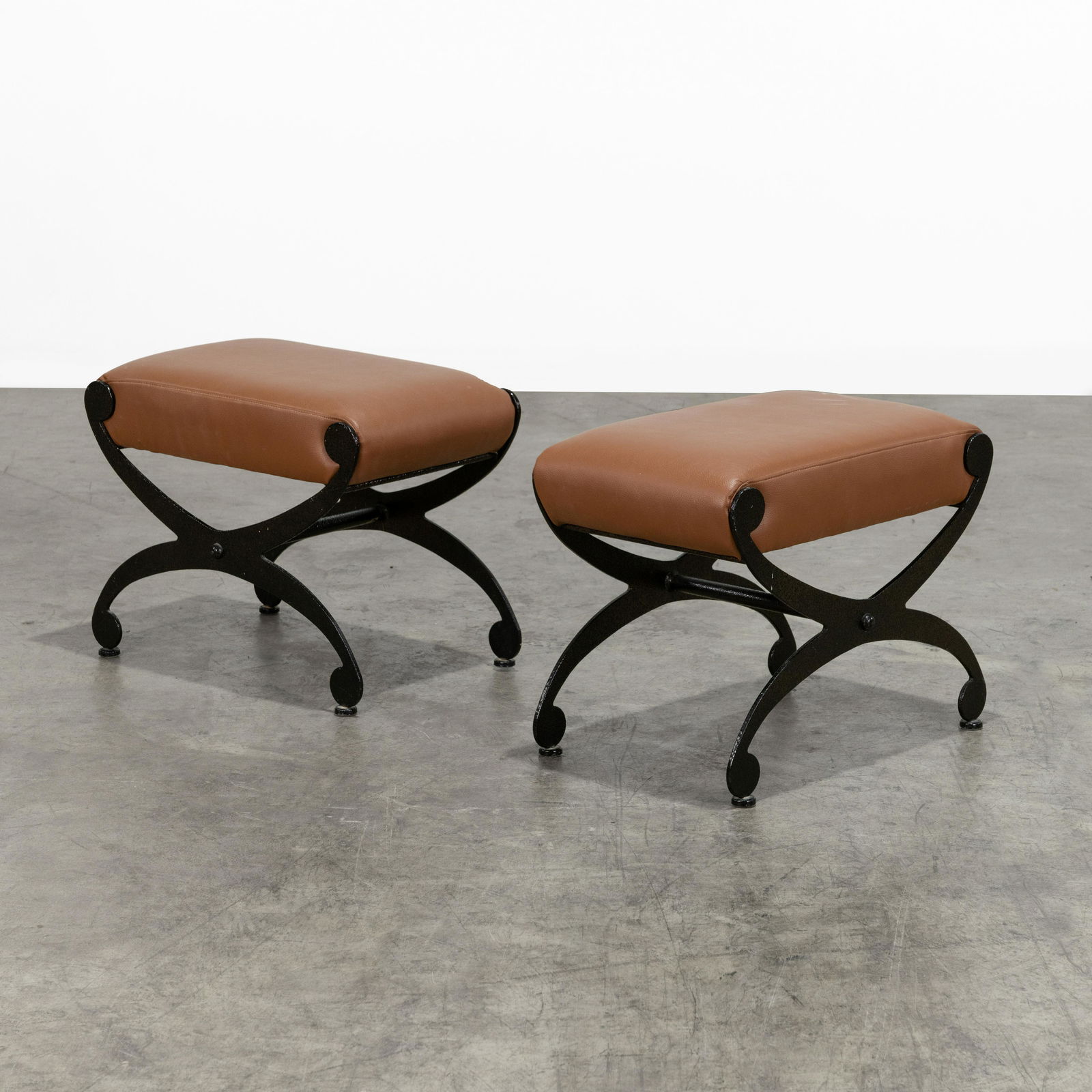 Iron & Leather Ottomans (1 of 5)