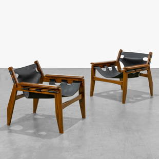 Sergio Rodriguez Style - Lounge Chairs: A pair of Kilin style lounge chairs. After Sergio Rodriguez. 26.5 x 30 x 27.5. Measurements are in inches. (Height x Width x Depth)