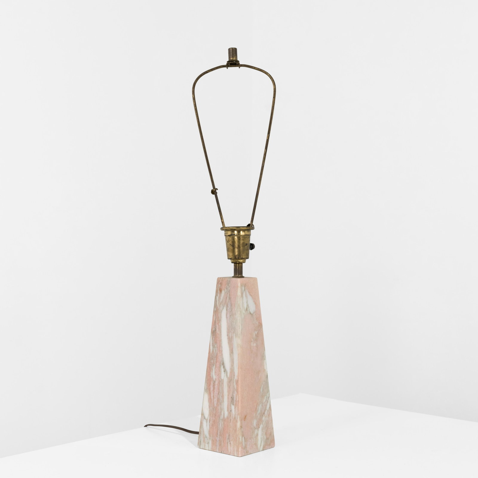 Marble Table Lamp: A pink marble table lamp. 28 x 4 x 4. Measurements are in inches. (Height x Width x Depth)