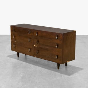 Stanley Young - Double Dresser: A Stanley Young walnut double dresser for Glenn of California. 32 x 65 x 19. Measurements are in inches. (Height x Width x Depth)