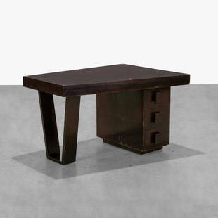 Gilbert Rohde Style - Desk: A modernist desk in the manner of Gilbert Rohde or Paul Frankl. 29.5 x 48 x 36. Measurements are in inches. (Height x Width x Depth)