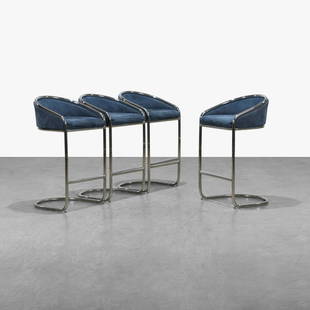 Anton Lorenz - Bar Stools: A set of four chrome and suede bar stools by Anton Lorenz for Thonet. 37 x 22 x 20 / Seat height - 29. All measurements are in inches.