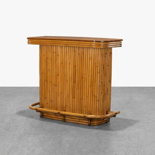 Paul Frankl (After) - Bar: A rattan bar in the manner of Paul Frankl. 45 x 52 x 19.5. Measurements are in inches. (Height x Width x Depth)