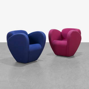 Ron Arad - Size Ten Chairs: A pair of 'Size Ten' chairs by Ron Arad for Moroso, Italy. In original wool upholstery. 30 x 29 x 32 . Measurements are in inches. (Height x Width x Depth)