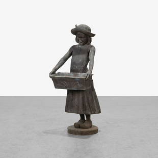 Gary Price - Bronze Girl Planter: A life size bronze girl with planter by Gary Price. Signed, dated and numbered. 46 x 20 x 20 Measurements are in inches. (Height x Width x Depth)