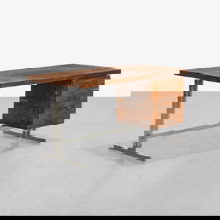 Fabio Lenci (Attr.) - Desk: A vintage rosewood and stainless steel executive desk attributed to Fabio Lenci. 30 x 59 x 29.5. Measurements are in inches. (Height x Width x Depth)