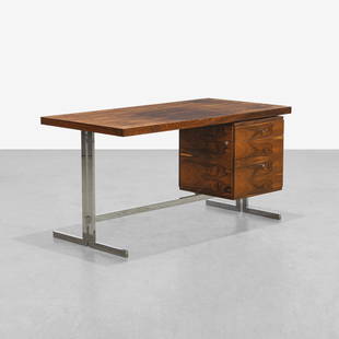 Fabio Lenci (Attr.) - Desk: A vintage rosewood and stainless steel executive desk attributed to Fabio Lenci. 30 x 59 x 29.5. Measurements are in inches. (Height x Width x Depth)