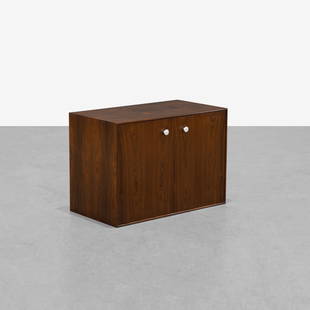 George Nelson - Rosewood Cabinet: A vintage 'Thin Edge' cabinet by George Nelson for Herman Miller in rosewood. 31 x 34 x 18.5. Measurements are in inches. (Height x Width x Depth)