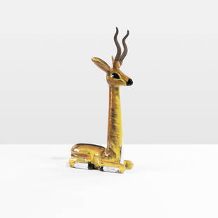 Vicke Lindstrand - Stoneware Gazelle: A glazed stoneware gazelle by Vicke Lindstrand for Upsala-Ekeby. 20 x 7 x 9. Measurements are in inches. (Height x Width x Depth)