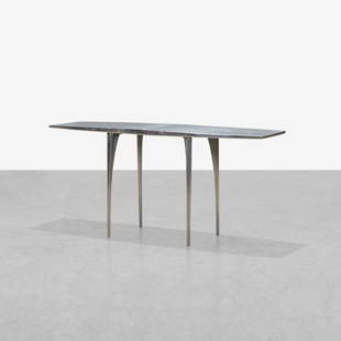 Robert Josten - Console Table: An aluminum console table by Robert Josten. 29.5 x 63.5 x 18. Measurements are in inches. (Height x Width x Depth)