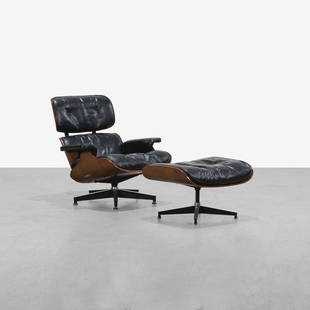 Charles & Ray Eames - Lounge Chair & Ottoman: A vintage rosewood 670 lounge chair and 671 ottoman by Charles and Ray Eames for Herman Miller. Chair - 31.5 x 35 x 33.5 / Ottoman - 17.5 x 21.5 x 21 . Measurements are in inches. (Height x Width x De