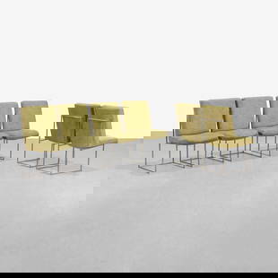 Milo Baughman - Dining Chairs: A set of six dining chairs with chromed frames by Milo Baughman. 37 x 20.5 x 23. Measurements are in inches. (Height x Width x Depth)