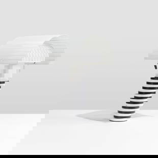 Mario Botta - Shogun Lamp: A black and white metal 'Shogun' table lamp by Mario Botta for Artemide. 23 x 13 x 13. Measurements are in inches. (Height x Width x Depth)
