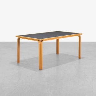 Thygesen & Sorensen - Table: A vintage table by Rud Thygesen and Johnny Sorensen for Magnus Olesen. Bent birch frame and inset Formica top. Could be paired with the matching table to form one large table. 27.5 x 61 x 35.5. Measur