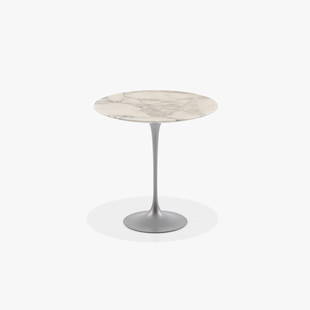 Eero Saarinen - Marble Side Table: A marble top tulip table by Eero Saarinen for Knoll. Label on underside. 20 x 20. Measurements are in inches. (Height x Width x Depth)