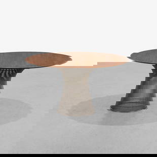 Warren Platner - Dining Table: A vintage Warrent Platner dining table with nickel plated base and walnut top, for Knoll. 28 x 54. Measurements are in inches. (Height x Width x Depth)