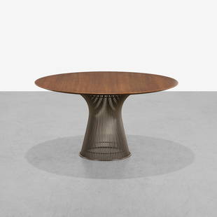 Warren Platner - Dining Table: A vintage Warrent Platner dining table with nickel plated base and walnut top, for Knoll. 28 x 54. Measurements are in inches. (Height x Width x Depth)