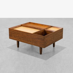 Milo Baughman - Coffee Table: A vintage coffee table with sliding and adjustable cork top by Milo Baughman for Drexel Persepctive. 20 x 42 x 32. Measurements are in inches. (Height x Width x Depth)