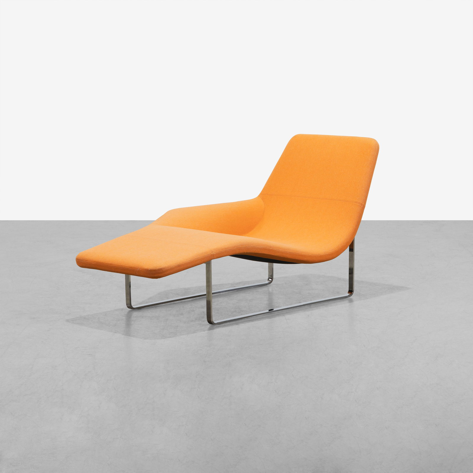 Jeffrey Bernett - Chaise Lounge: A vintage 'Landscape '05' chase lounge with original wool upholstery and chromed steel legs by Jeffrey Bernett for B&B Italia. 31.5 x 35.5 x 56. Measurements are in inches. (Height x Width x Depth)
