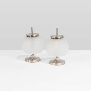 Emma Gismondi Schweinberger - Chi Lamps: A pair of 'Chi' lamps by Emma Gismondi Schweinberger for Artemide in nickel plated brass and glass. 10 x 6.5. Measurements are in inches. (Height x Width x Depth)