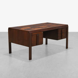 Jean Gillon - Desk: A Brazilian desk with parquetry style top by Jean Gillon for Italma. 29 x 63 x 34.5. Measurements are in inches. (Height x Width x Depth)