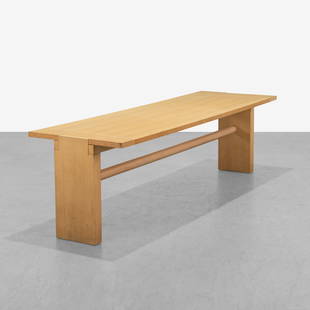 Carlo Scarpa - Table: A 'Valmanara' table by Carlo Scarpa for Simon Gavina in white washed oak. 28.5 x 98 x 30.5. Measurements are in inches. (Height x Width x Depth)