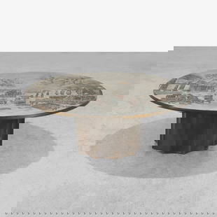 Philip & Kelvin Laverne - 'Odyssey' Coffee Table: An etched and patinated bronze and pewter 'Odyssey' coffee table by Philip and Kelvin Laverne. 17 x 47. Measurements are in inches. (Height x Width x Depth)
