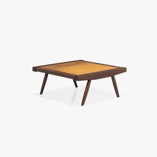 George Nakashima - Ottoman: A George Nakashima Studios walnut ottoman. Lacking cushion. 10.5 x 24 x 24.5. Measurements are in inches. (Height x Width x Depth)