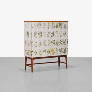 Swedish Flora Cabinet: A vintage Swedish cabinet decorated with botanical lithographs. 51.5 x 45.5 x 18.5. Measurements are in inches. (Height x Width x Depth)