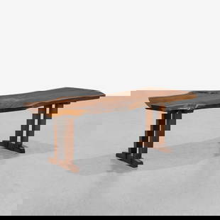 George Nakashima (Attr.) - Walnut Coffee Table: A vintage walnut coffee table with four inlaid rosewood butterflies, attributed to George Nakashima. Unmarked. 22 x 71 x 30. Measurements are in inches. (Height x Width x Depth)